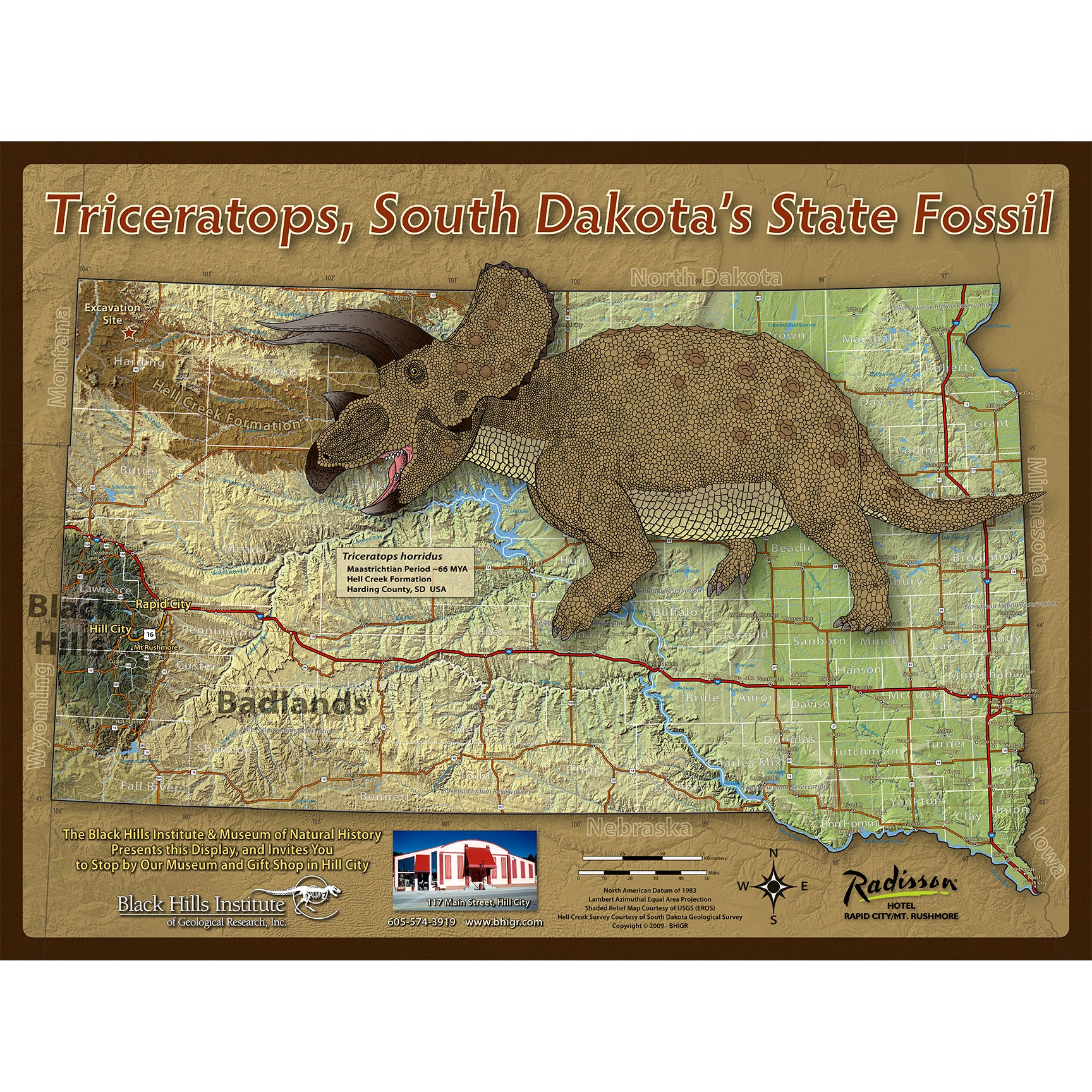 Triceratops - South Dakota's State Fossil Map Poster Map